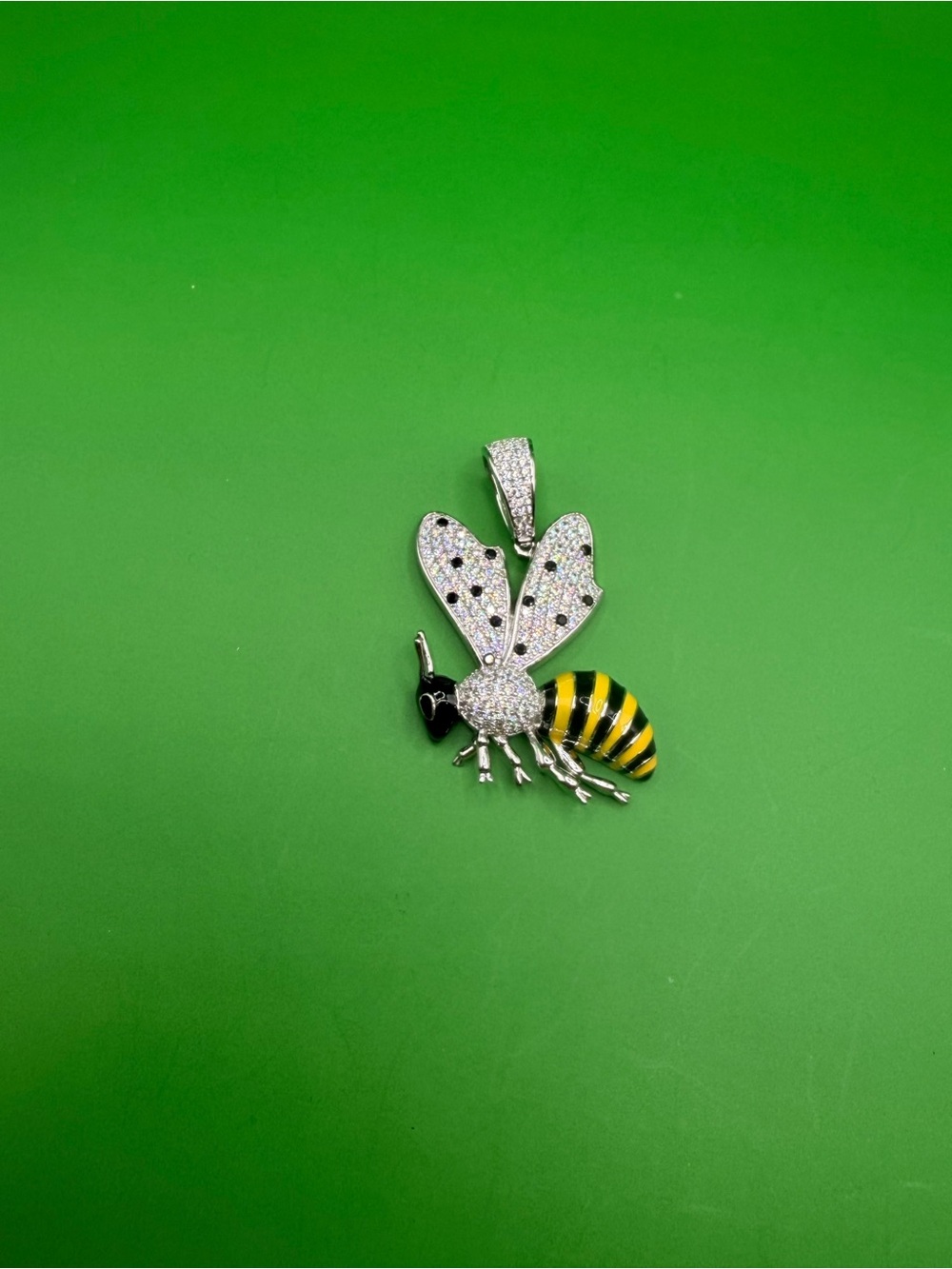 925. Sterling Silver Cz & Enamel Bee Pendant